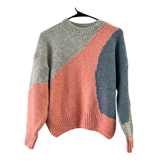 Women’s pink and blue round neck top shop knitted sweater - Picture 1 of 3